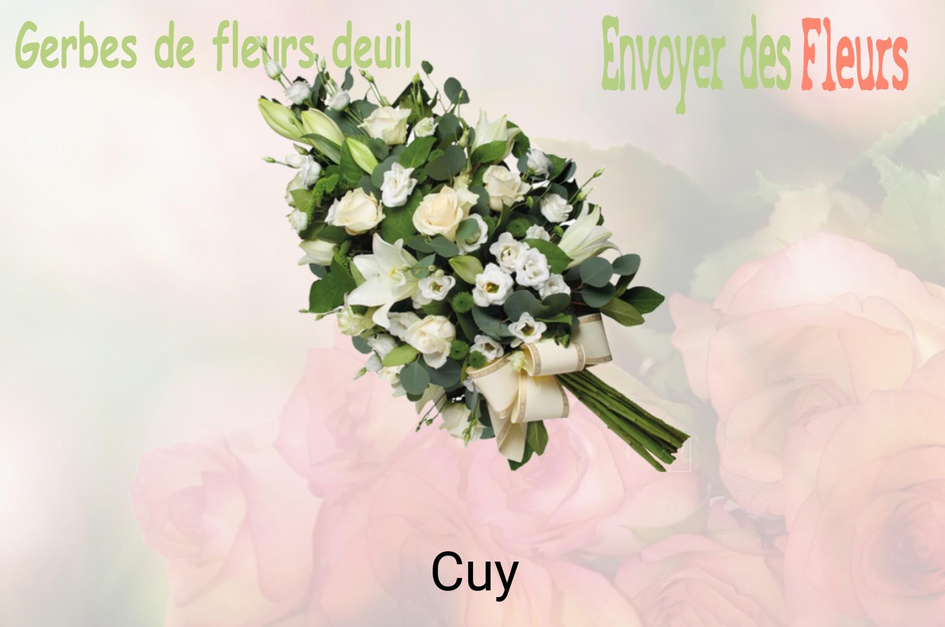 Gerbe de fleurs de deuil livrée à Cuy